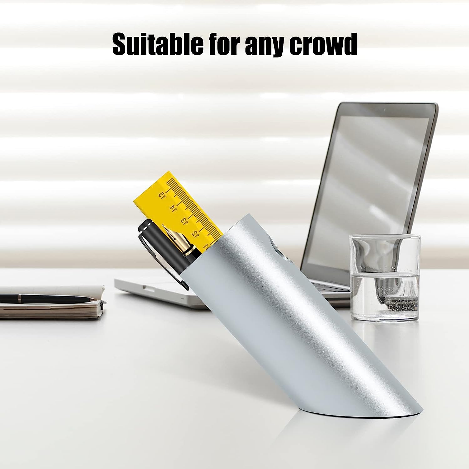 KayYuki Office Modern Art Pen Holder Aluminum Alloy Tilt Pen Holder Handicraft Office Desktop Accessories Pencil Cup Office Storage Pen Cup（Silver） - Image 8